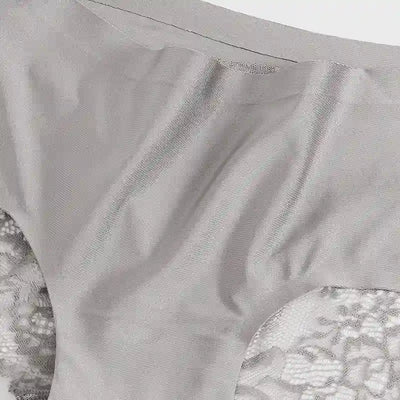 Close-up of smooth matte gray satin gusset lining on satin panty