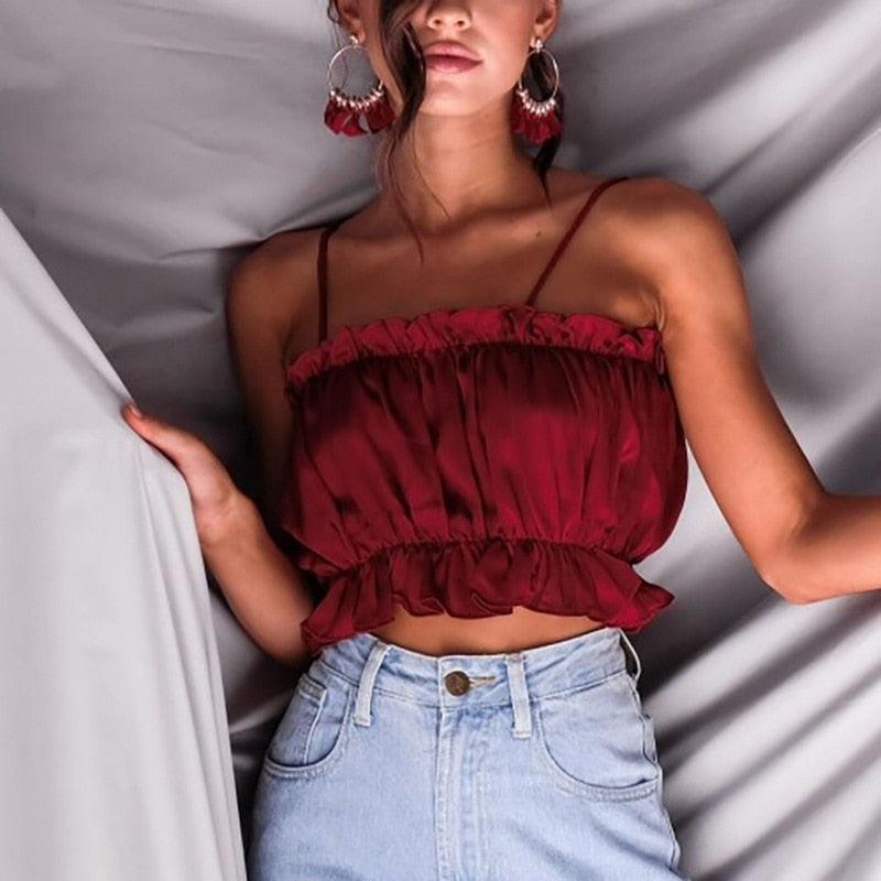 Satin Ruched Crop Top - Miss Satin