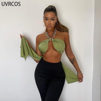 Green Satin Scarf Top - Miss Satin