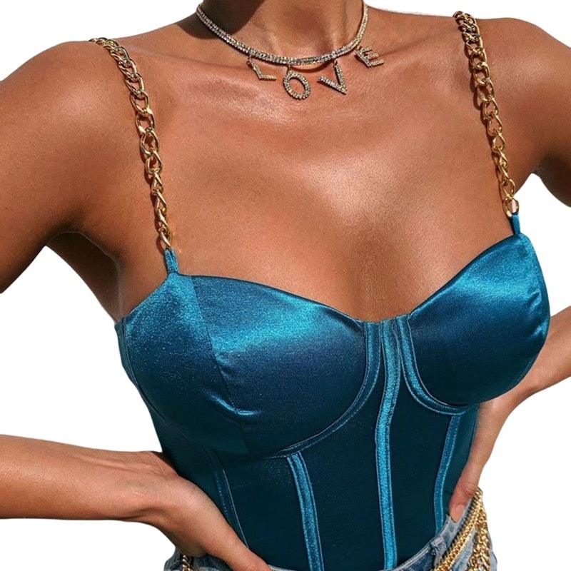 Blue Satin Corset Top - Miss Satin