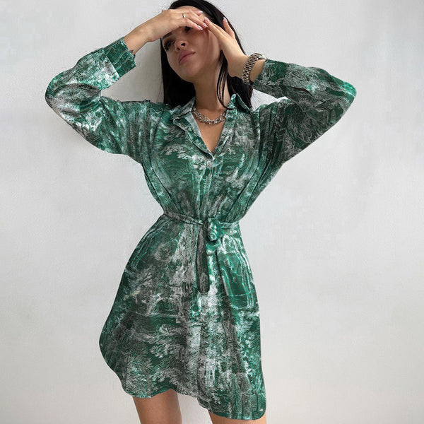 Emerald Green Satin Shirt Dress