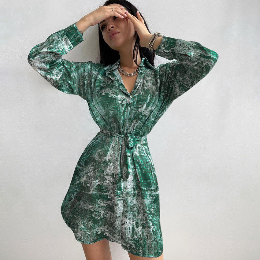 Emerald Green Satin Shirt Dress
