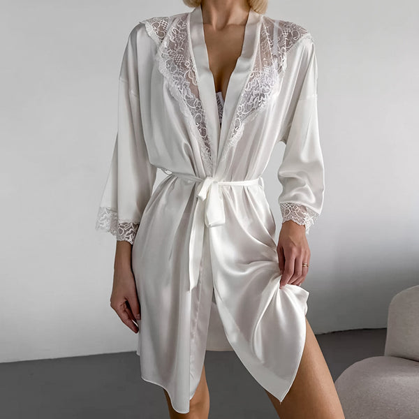 Lace Trim Satin Robe