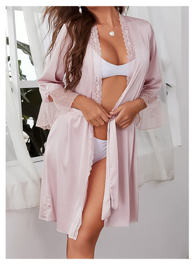Pink Satin Lace Robe