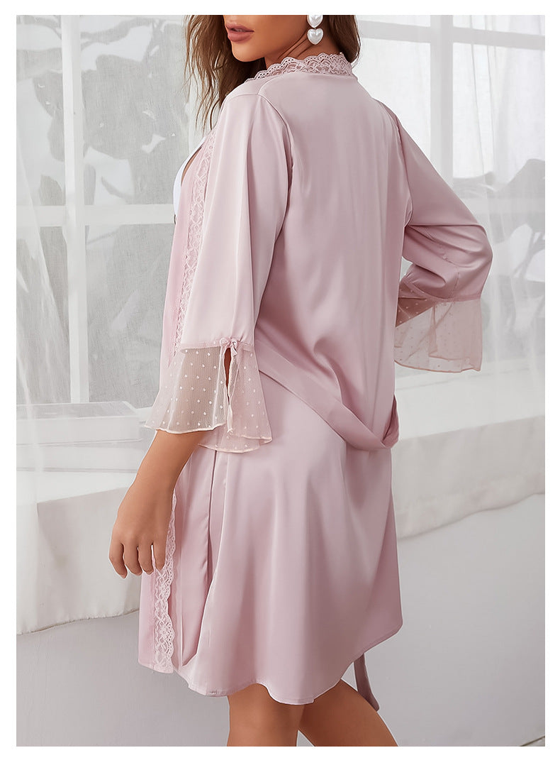 Pink Satin Lace Robe