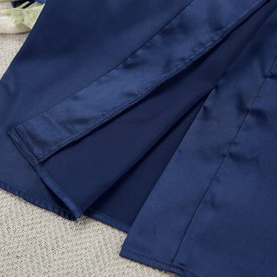 Navy Blue Satin Kimono Robe
