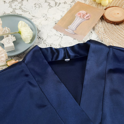 Navy Blue Satin Kimono Robe