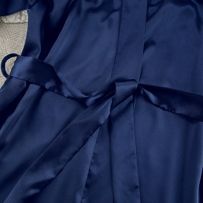 Navy Blue Satin Kimono Robe