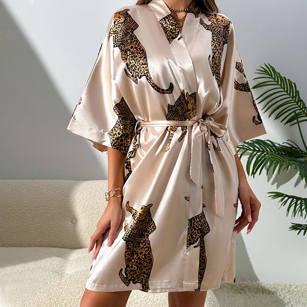 Leopard Print Satin Robe