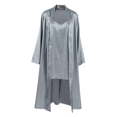 Gray Satin Nightgown and Robe Set
