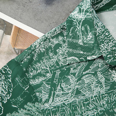 Detail of shirt dress hem and side seam with toile print, flat lay