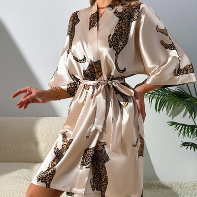 Leopard Print Satin Robe