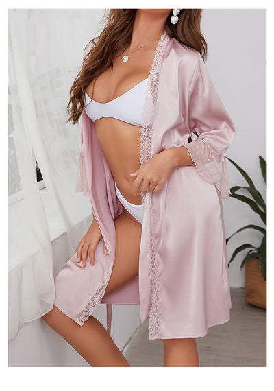 Pink Satin Lace Robe