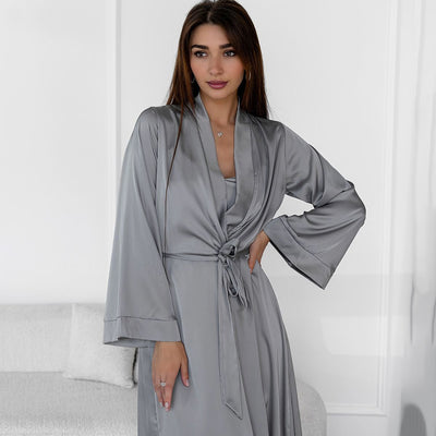 Gray Satin Nightgown and Robe Set