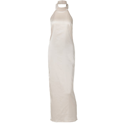 Champagne Satin Halter Maxi Dress