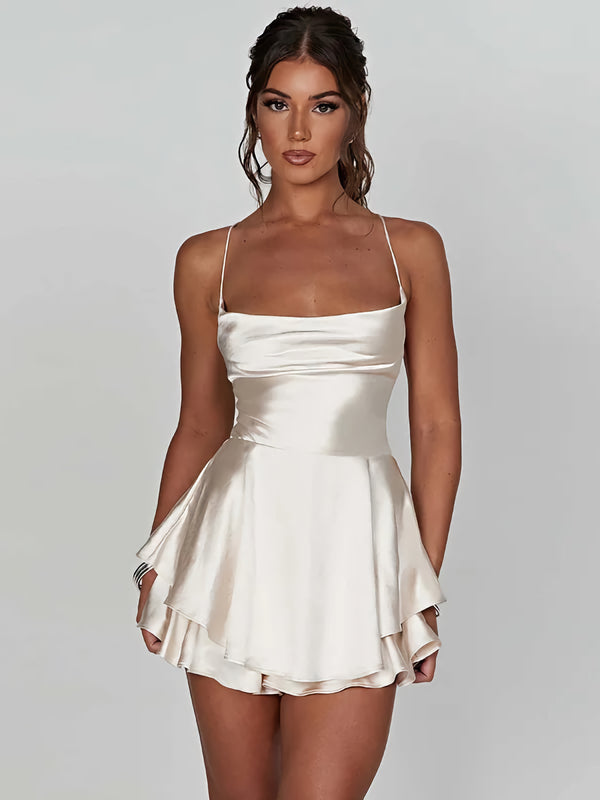 Open Back White Satin Mini Dress