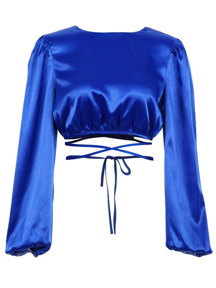 Satin Blue Long Sleeve Top - Miss Satin