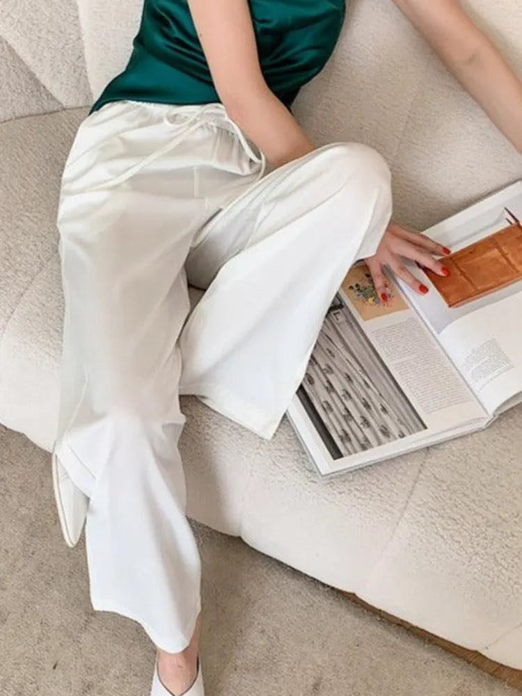 White Satin Flare Pants