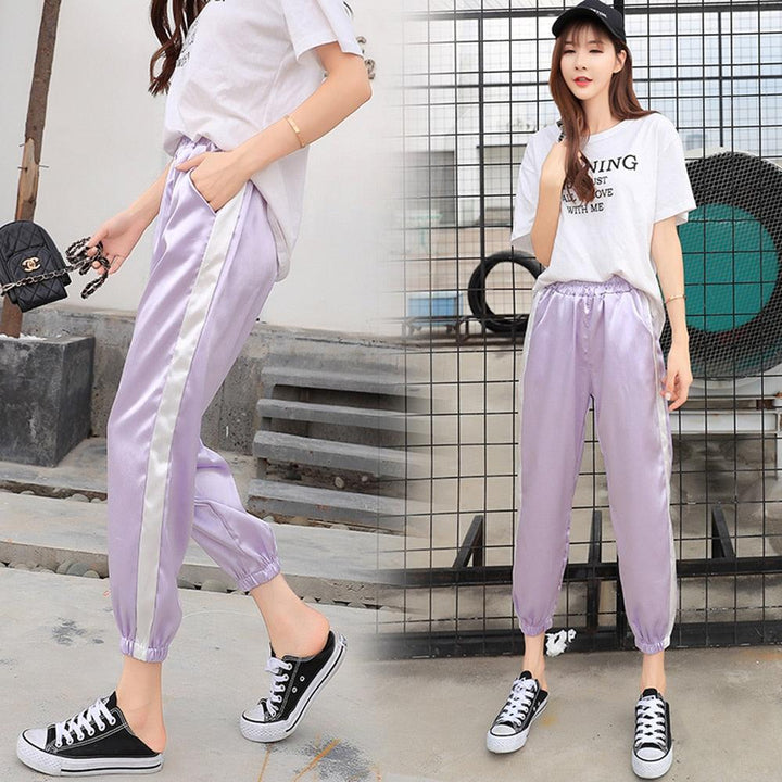 Purple Satin Jogger Pants - Miss Satin