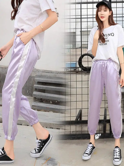 Purple Satin Jogger Pants