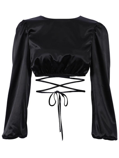 Satin Black Long Sleeve Top - Miss Satin