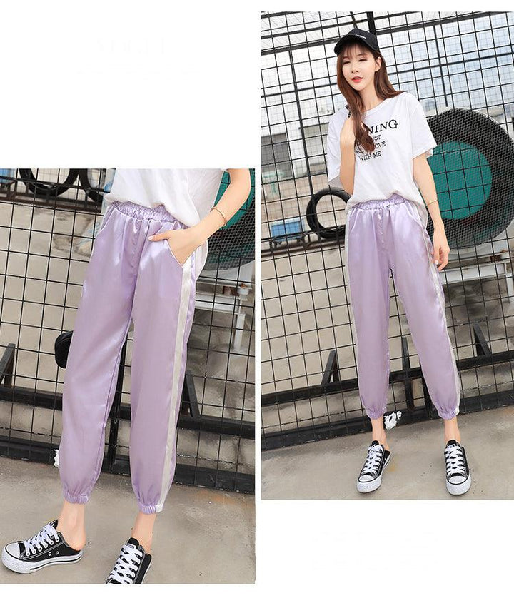 Purple Satin Jogger Pants - Miss Satin