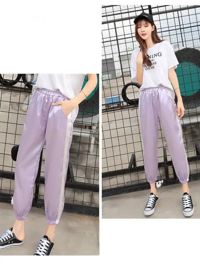 Purple Satin Jogger Pants