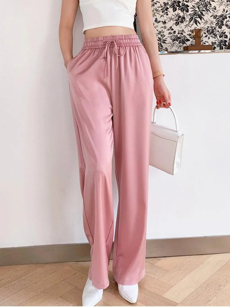 Pink Satin Flare Pants