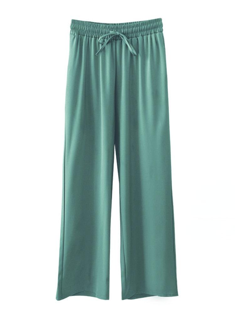 green satin dress pants Jluxlabel Women's Deserae Satin Pants - Green main image 1