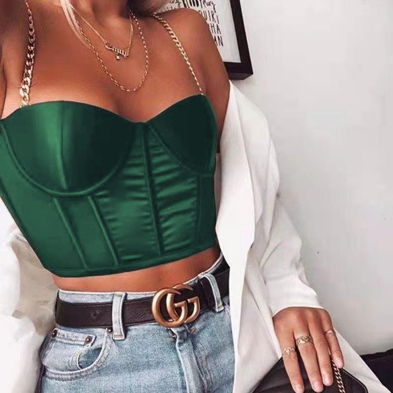 Emerald Green Satin Corset Top - Miss Satin
