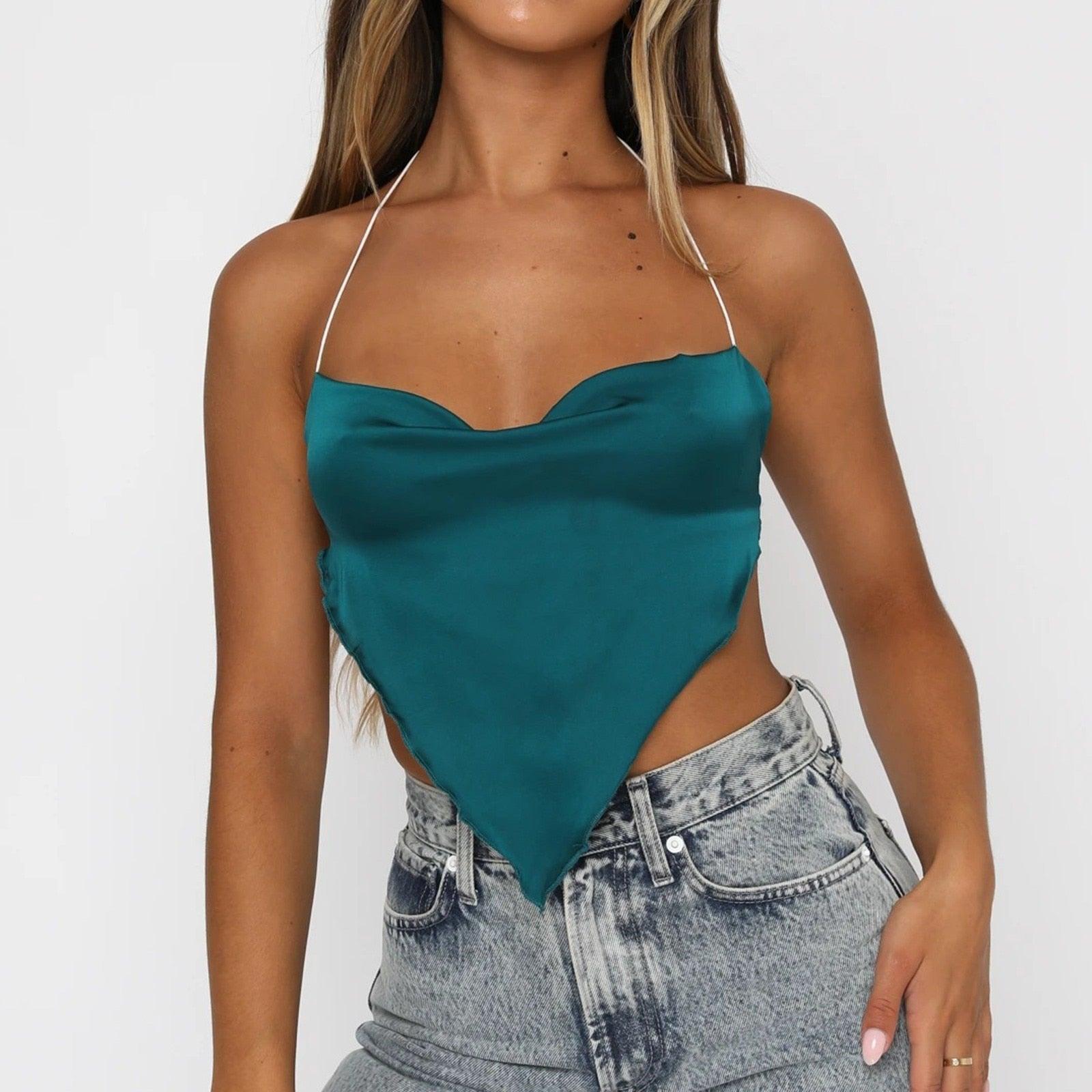 Emerald Green Satin Crop Top  - Miss Satin