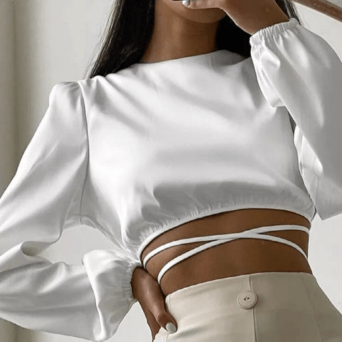 Satin White Long Sleeve Top - Miss Satin