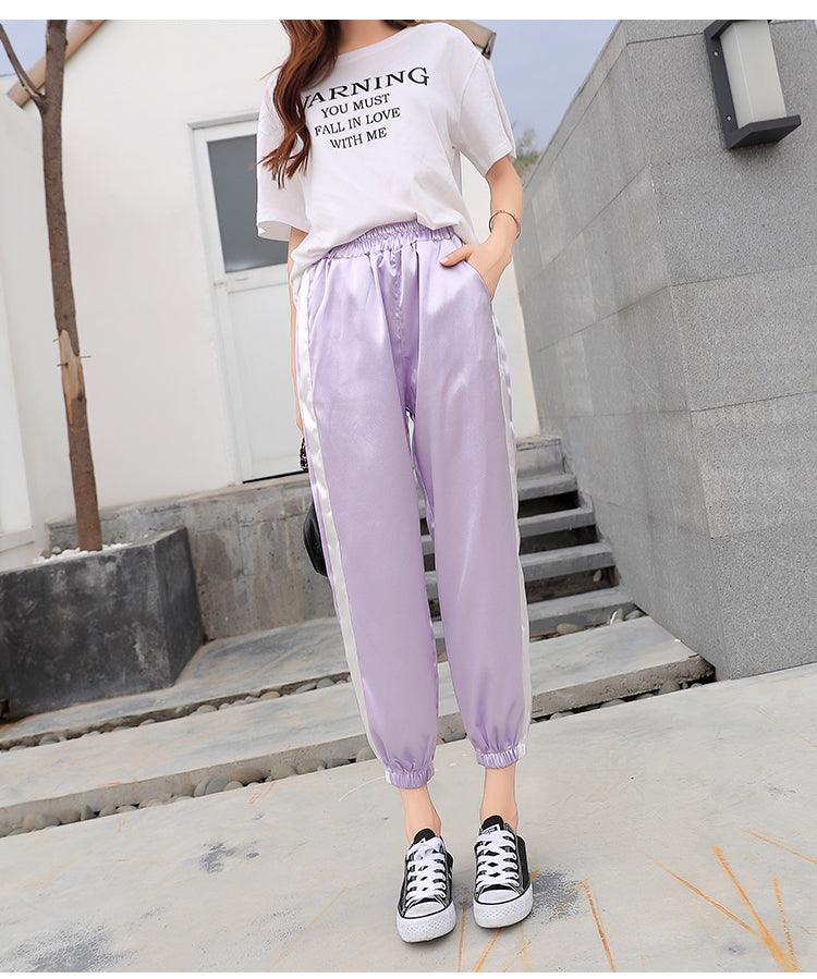 Purple satin sale jogger pants