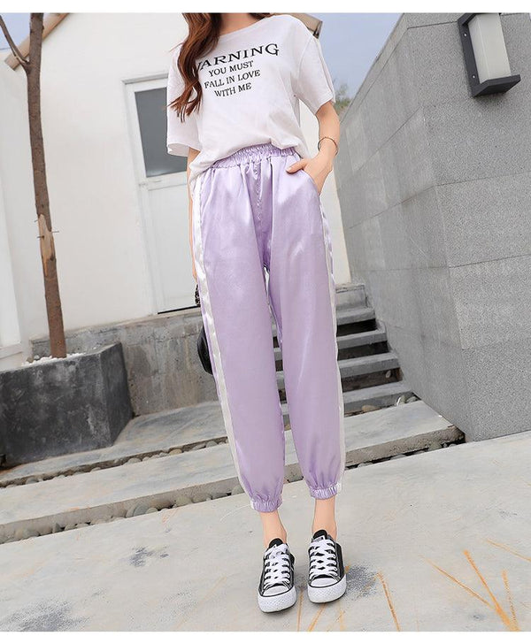 Purple Satin Jogger Pants - Miss Satin