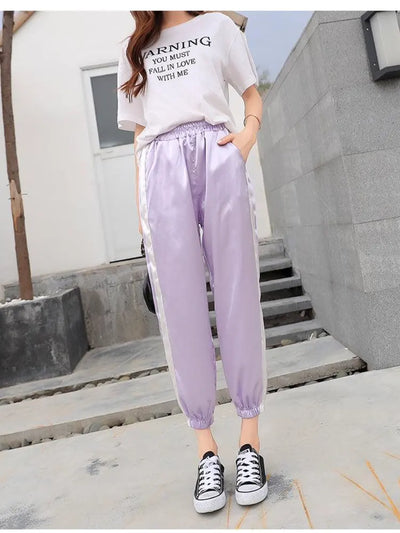 Purple Satin Jogger Pants