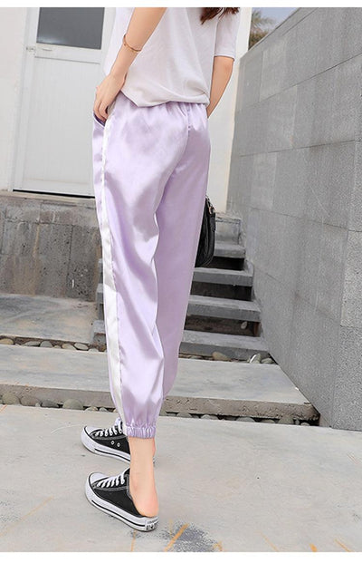 Purple Satin Jogger Pants - Miss Satin