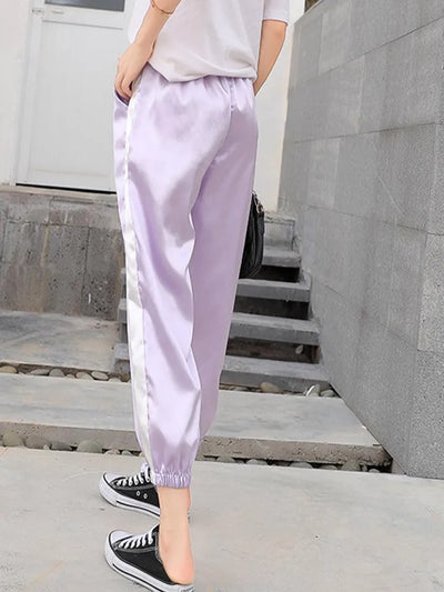Purple Satin Jogger Pants