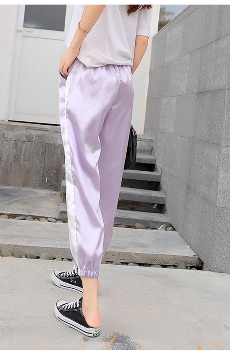 Purple Satin Jogger Pants - Miss Satin