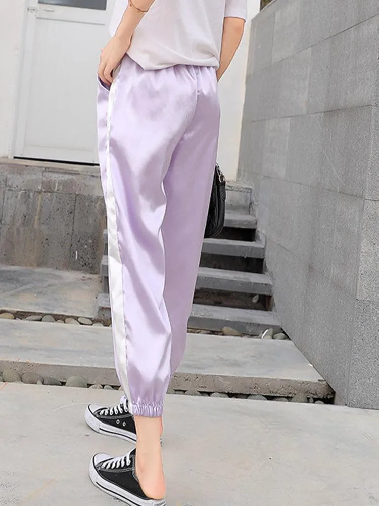 Purple Satin Jogger Pants