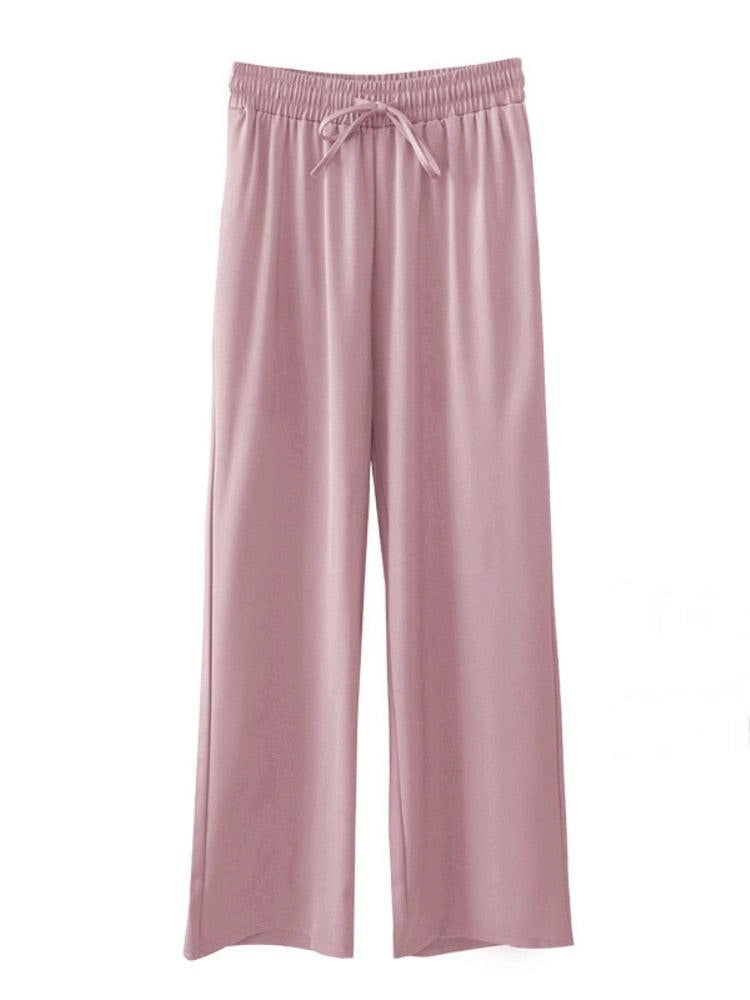 Pink Satin Flare Pants