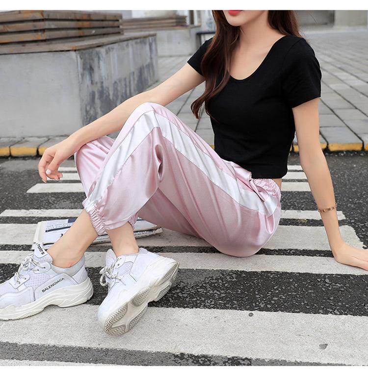 Satin hot sale pink joggers