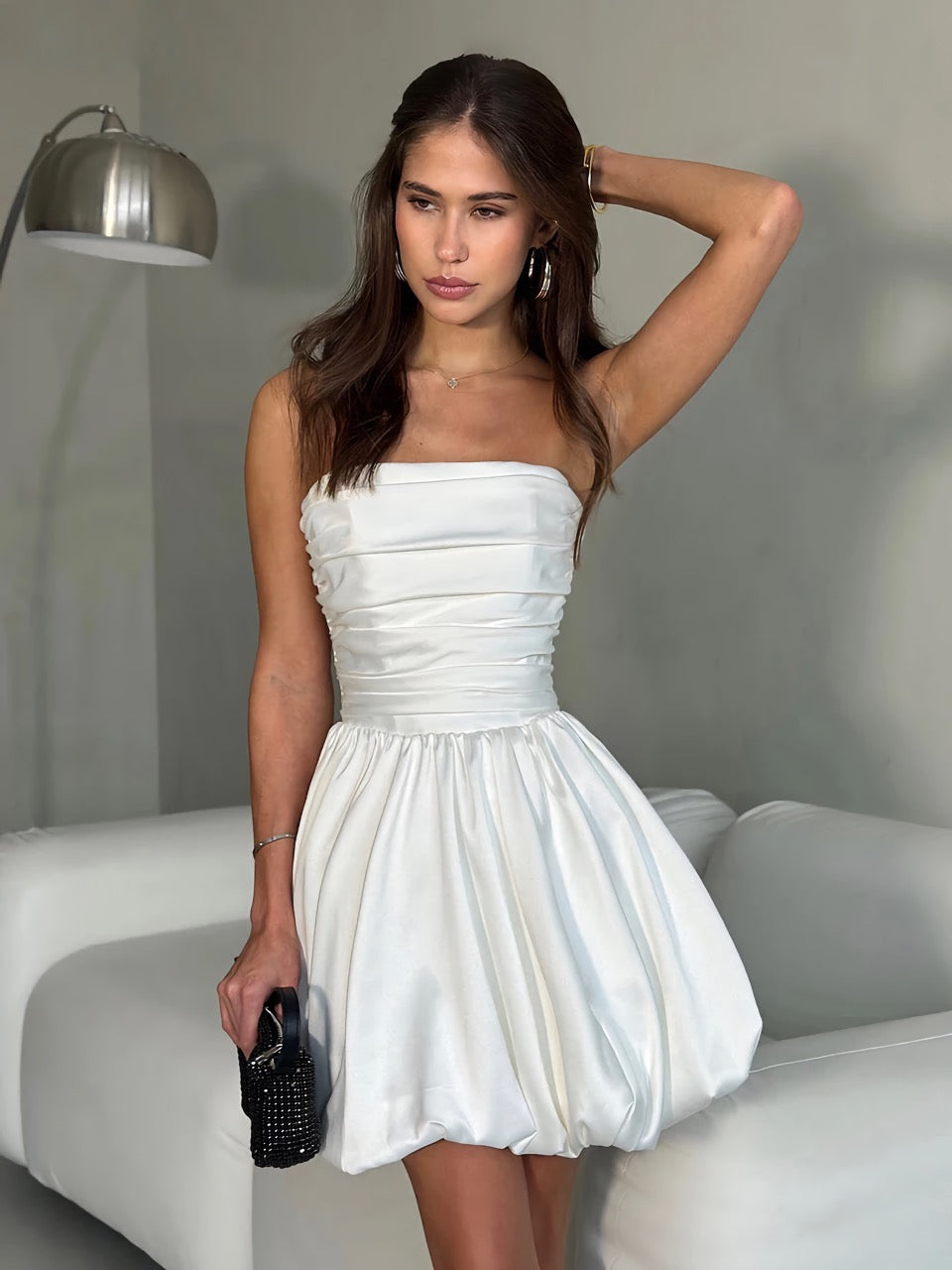 Mini white satin dress best sale