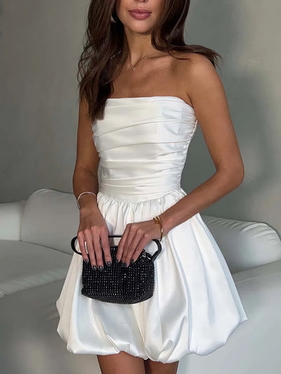 White Satin Bandeau Skater Dress