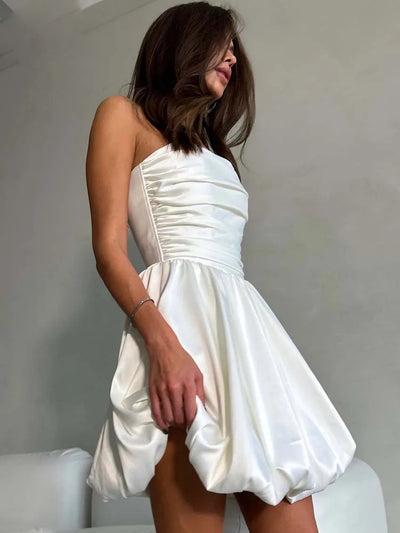White Satin Bandeau Skater Dress