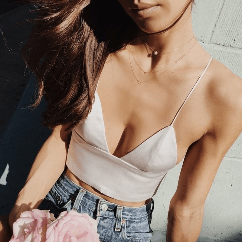 White Satin Spaghetti Strap Top - Miss Satin