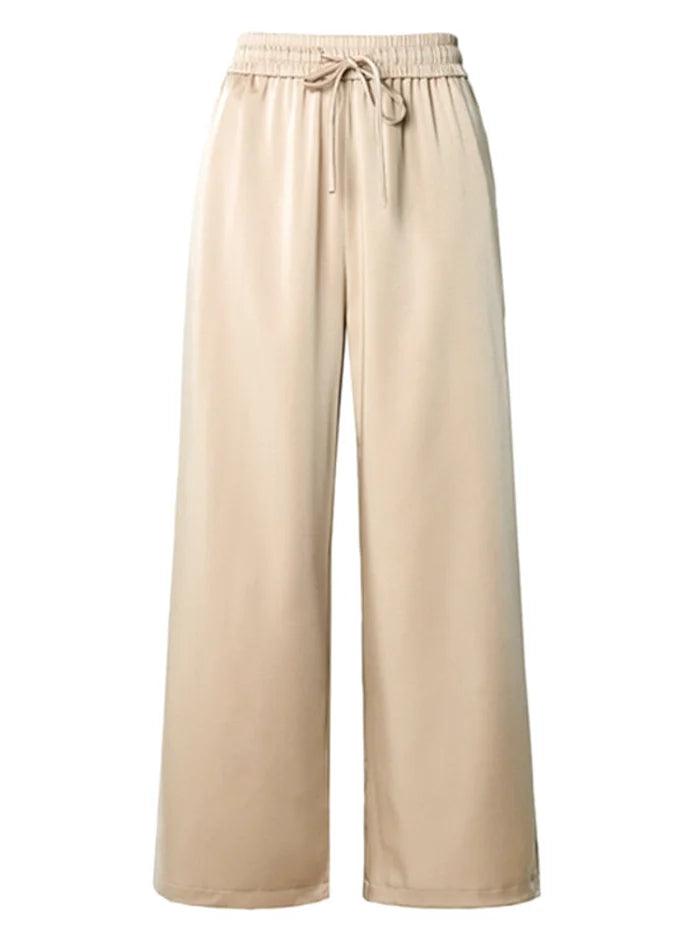 Beige Green Satin Pants - Miss Satin