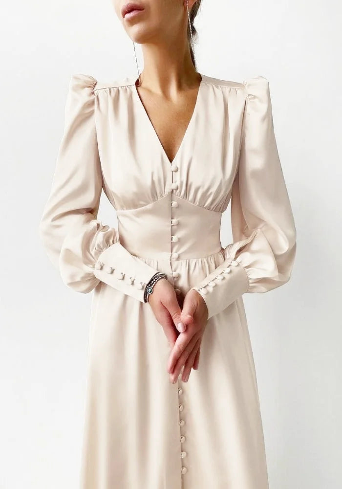 Beige Satin Maxi Dress