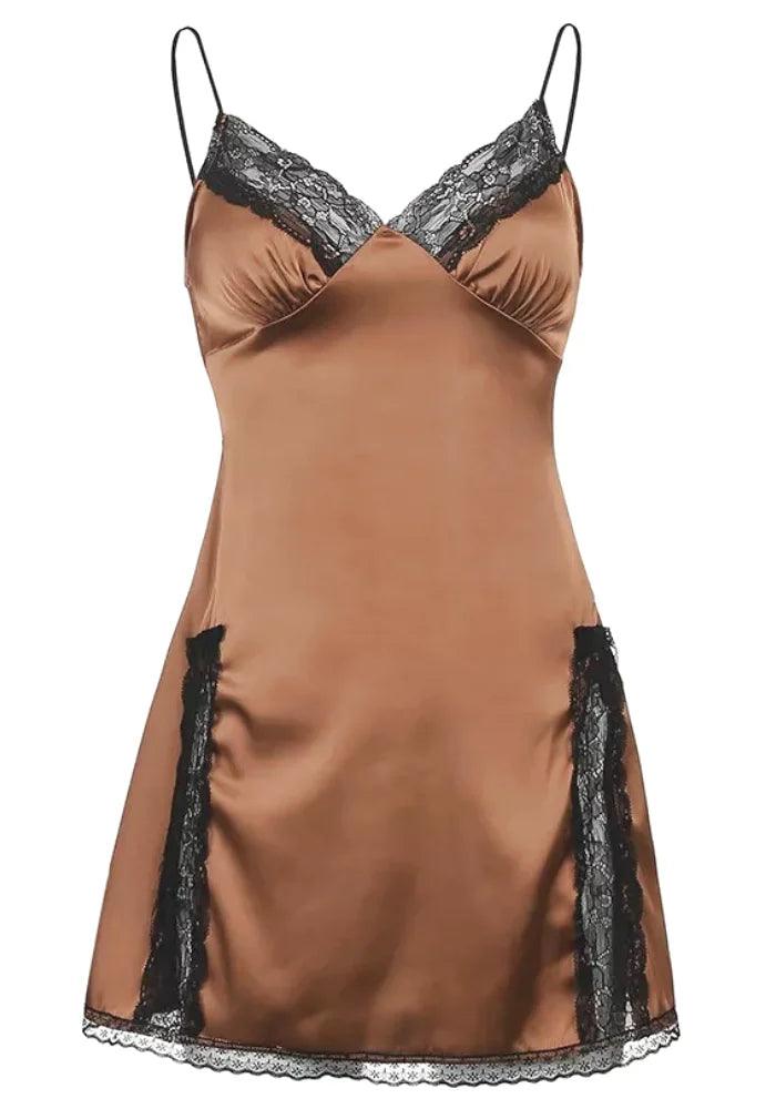 Black and Brown Satin Dress | Miss Satin Black and Brown Satin Dress | Miss Satin