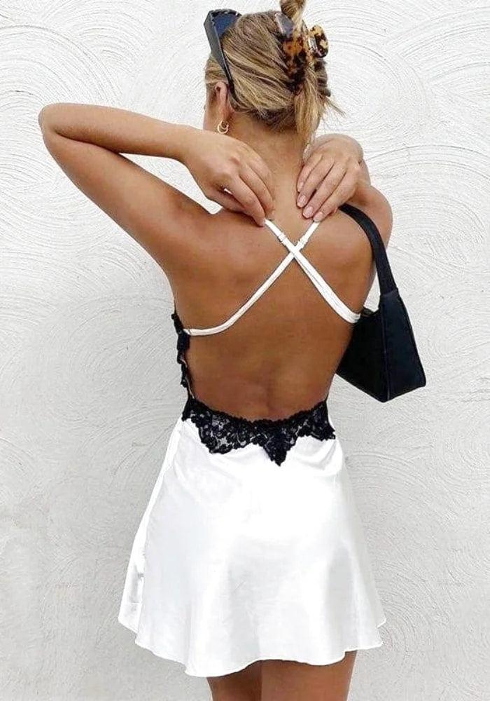 Black and White Satin Lace Dress | Miss Satin Black and White Satin Lace Dress | Miss Satin