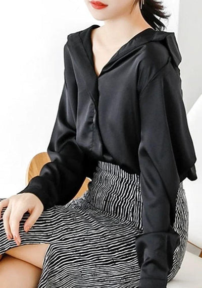 Black Satin Blouse Long Sleeve